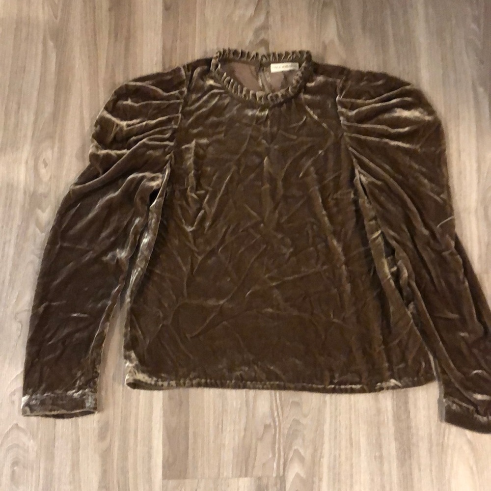 Ulla Johnson Velvet Mock Neck Ruched Blouse 4 - Picture 3 of 8